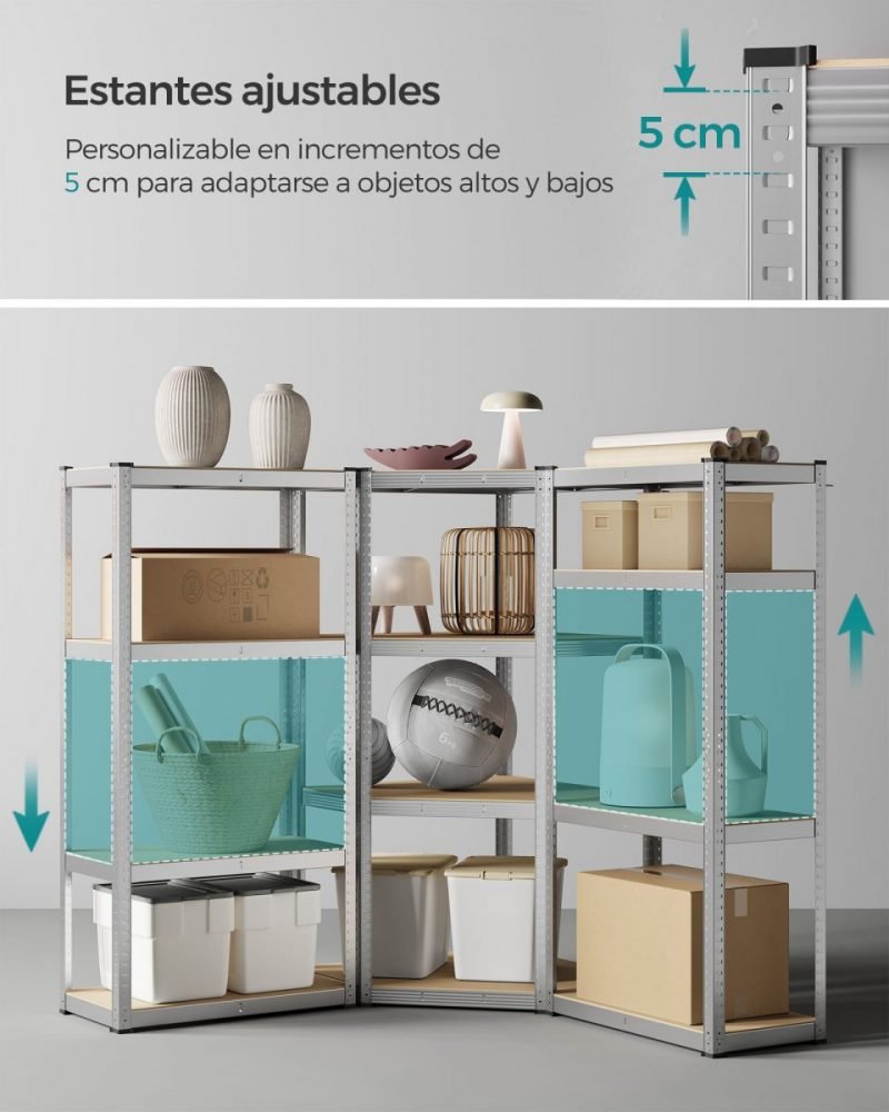 Estantería esquinera 4 niveles plata y beige - Imagen 3