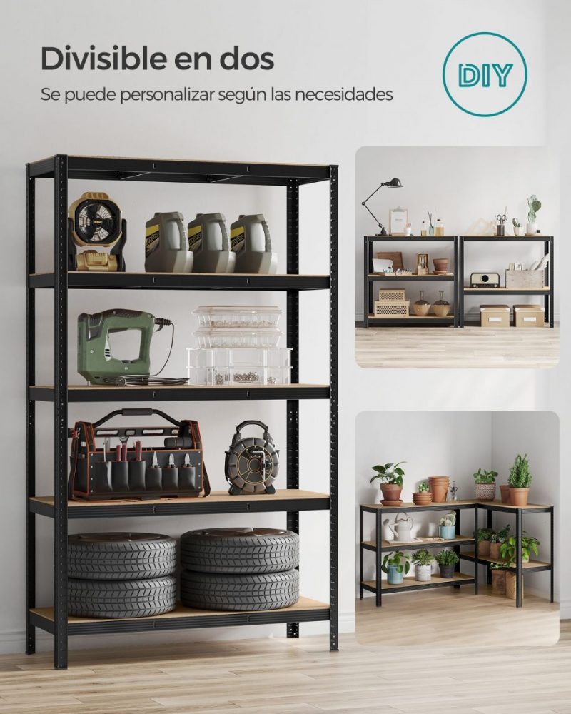 Juego de 2 estanterías pesadas de 5 niveles negro 60x120 cm - Imagen 2