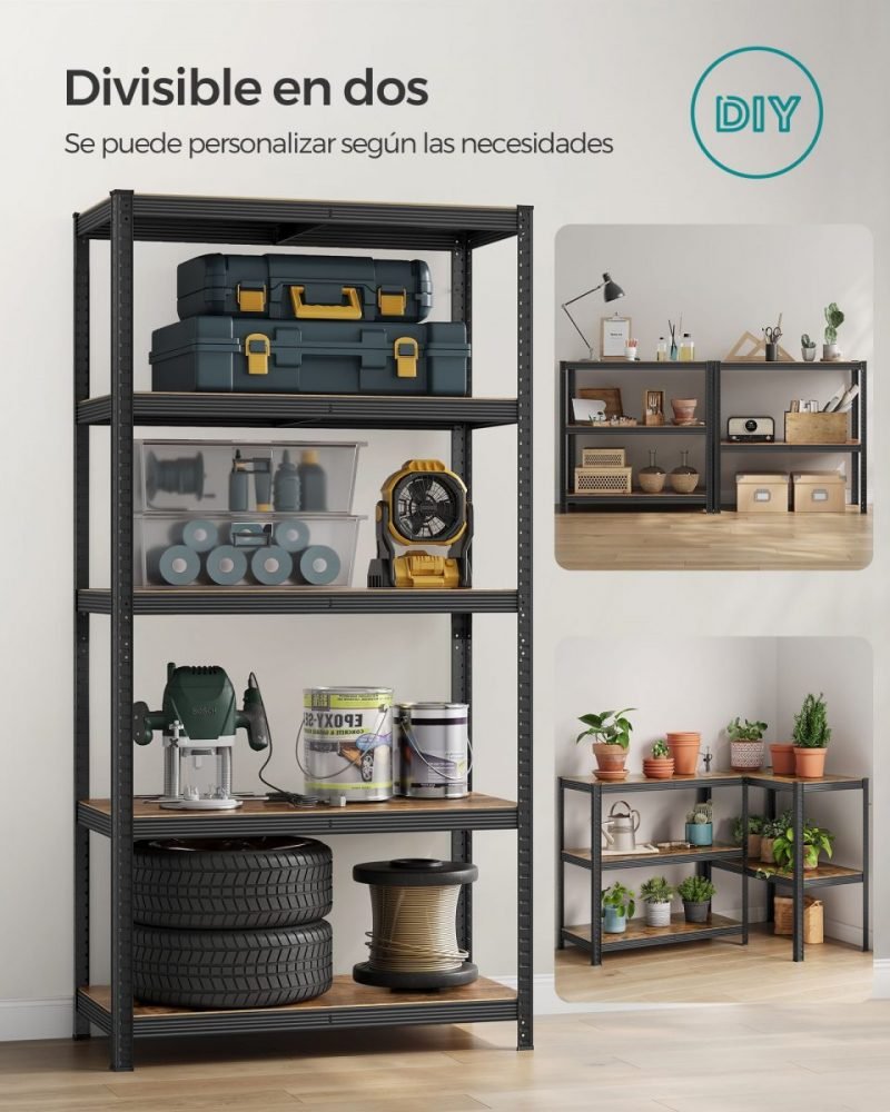 Estantería de 5 niveles, 200x120x60 cm, 875 kg, marrón rústico - Imagen 2