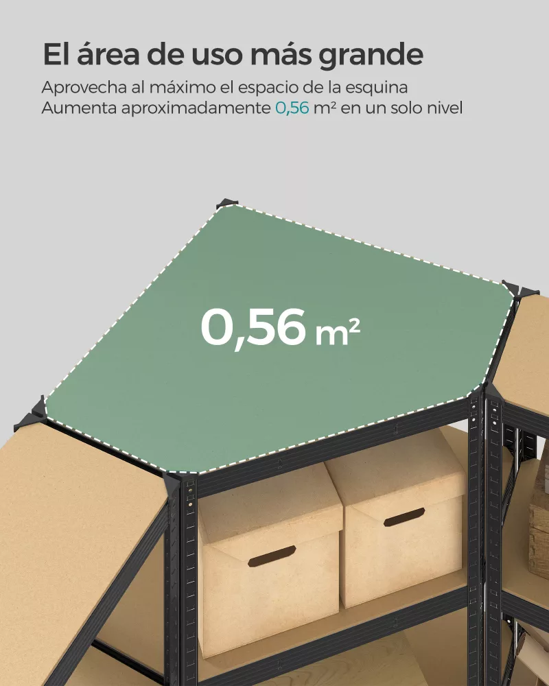 Juego de Estantería Esquinera de 5 Niveles Negro Tinta y Beige Natural - Imagen 4
