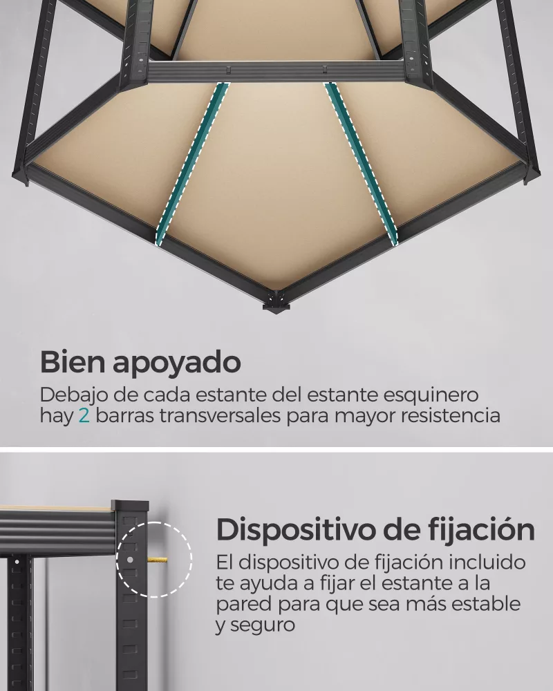 Juego de Estantería Esquinera de 5 Niveles Negro Tinta y Beige Natural - Imagen 5