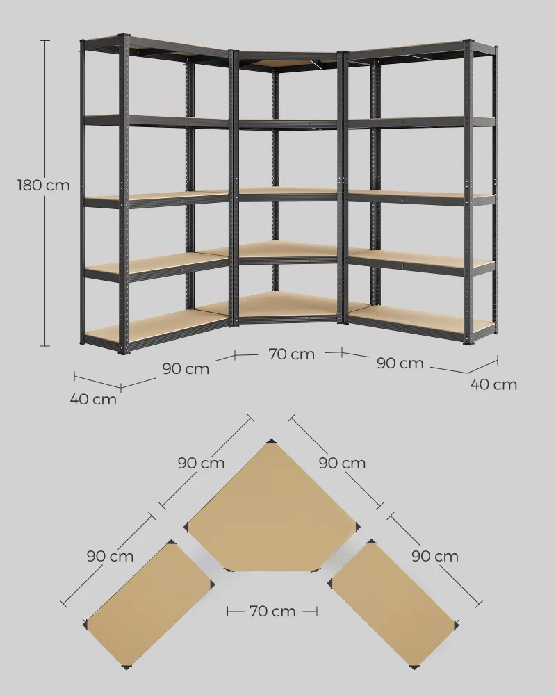 Juego de Estantería Esquinera de 5 Niveles Negro Tinta y Beige Natural - Imagen 6