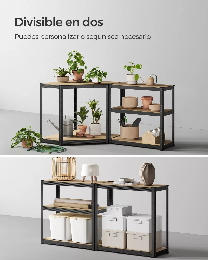 Juego de Estantería Esquinera de 5 Niveles Negro Tinta y Beige Natural - Imagen 3