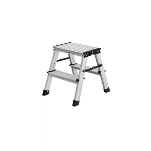 Escalera Plegable con 2 Peldaños Gris Plata y Negro Tinta