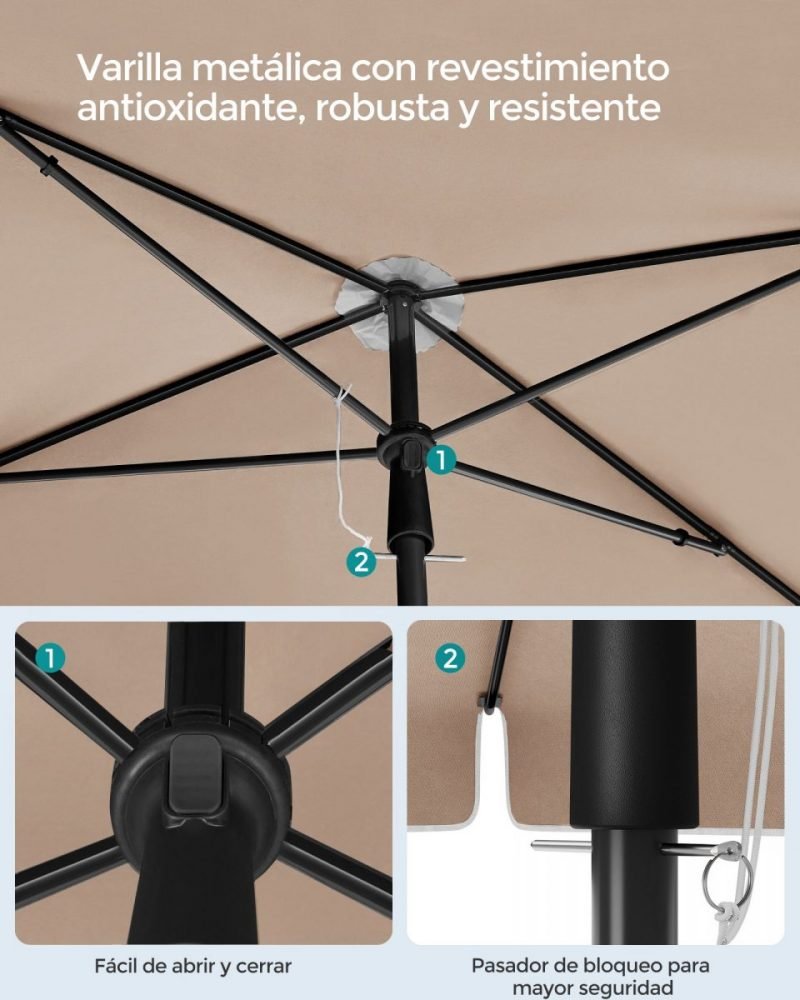 Sombrilla terraza 230x150 cm inclinación altura ajustable - Imagen 5