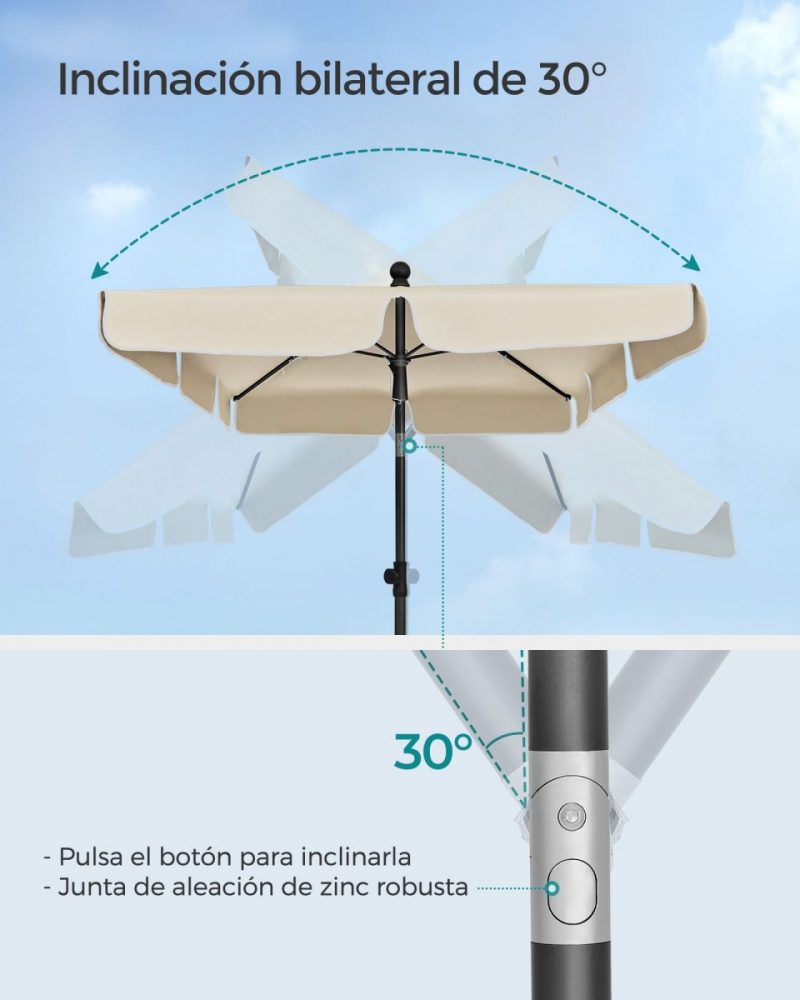 Sombrilla de terraza 230x150 cm ajustable beige - Imagen 2