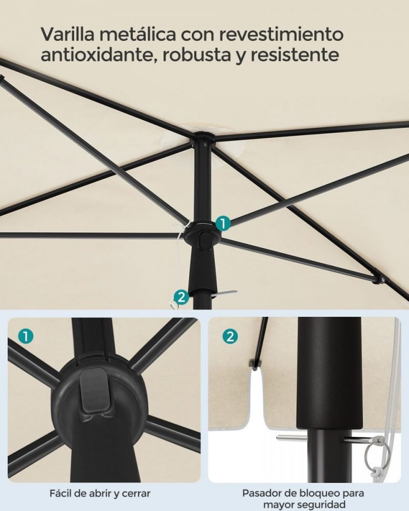 Sombrilla de terraza 230x150 cm ajustable beige - Imagen 5