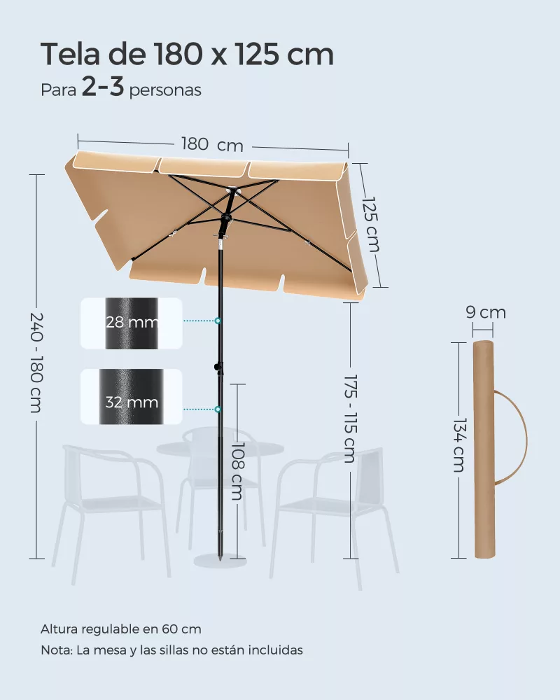 Sombrilla de Terraza 180 x 125 cm Topo - Imagen 7