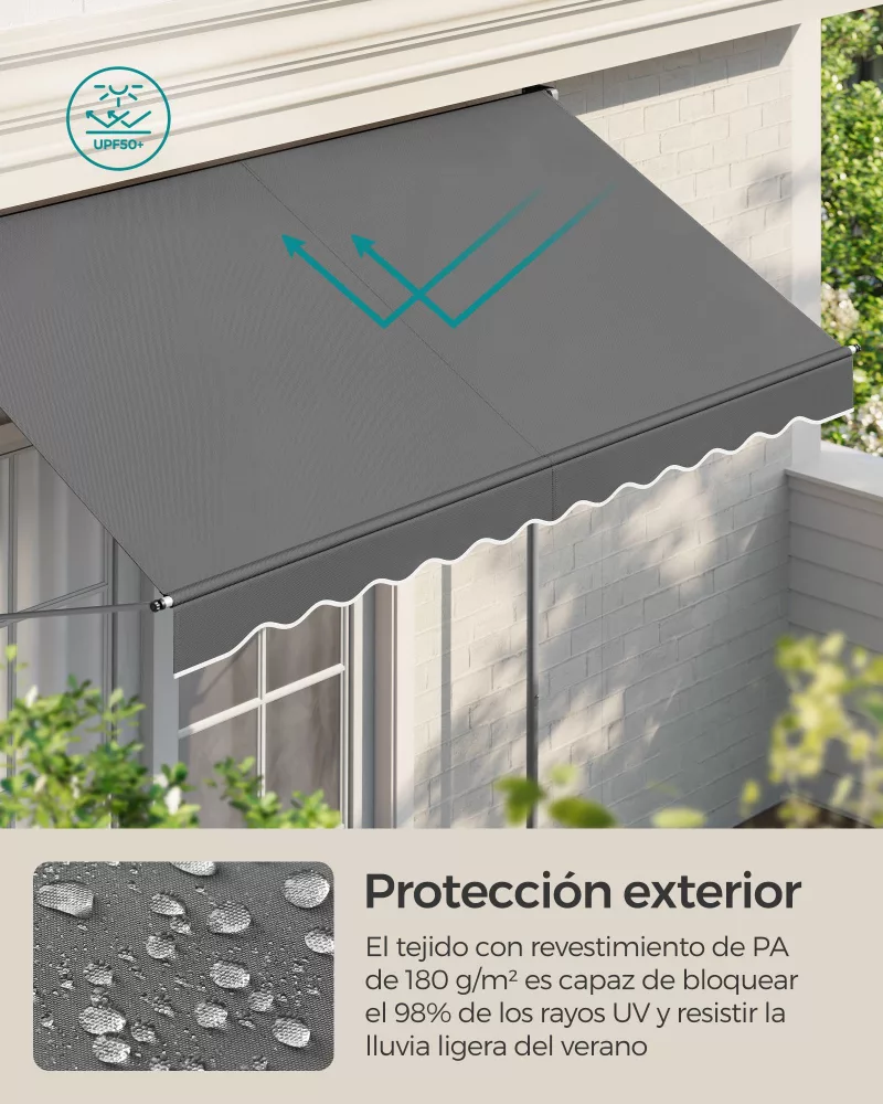 Toldo Manual Retráctil Regulable en Altura 250 x 120 cm Gris Antracita - Imagen 2