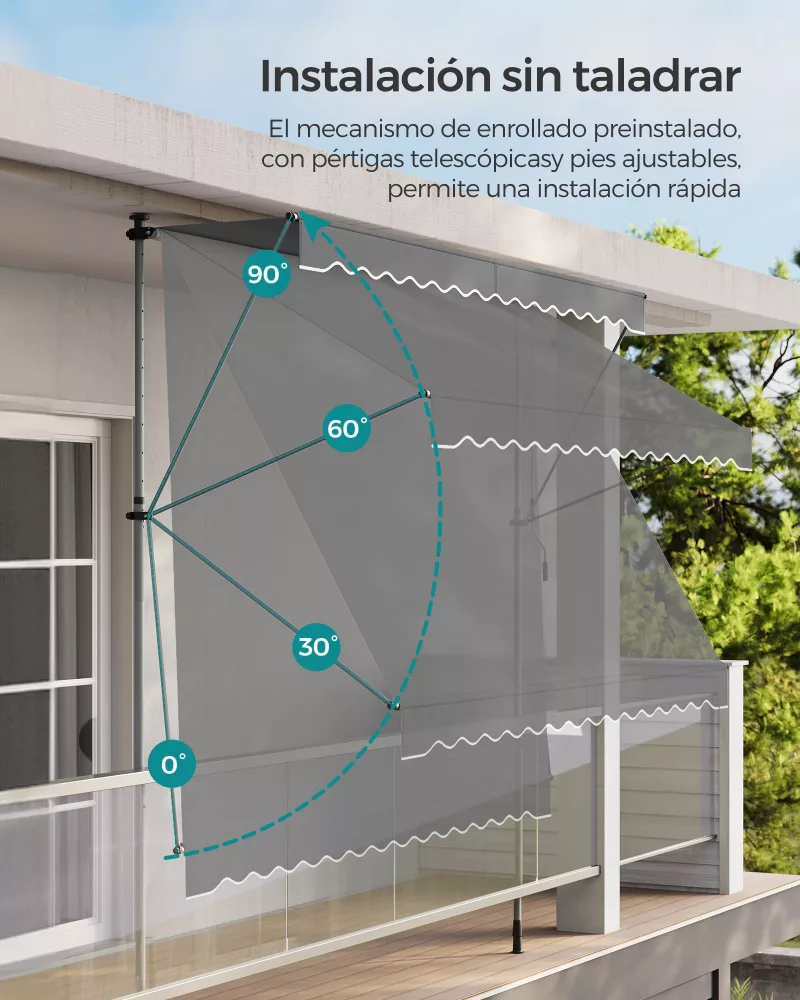 Toldo Manual Retráctil Regulable en Altura 250 x 120 cm Gris Antracita - Imagen 4