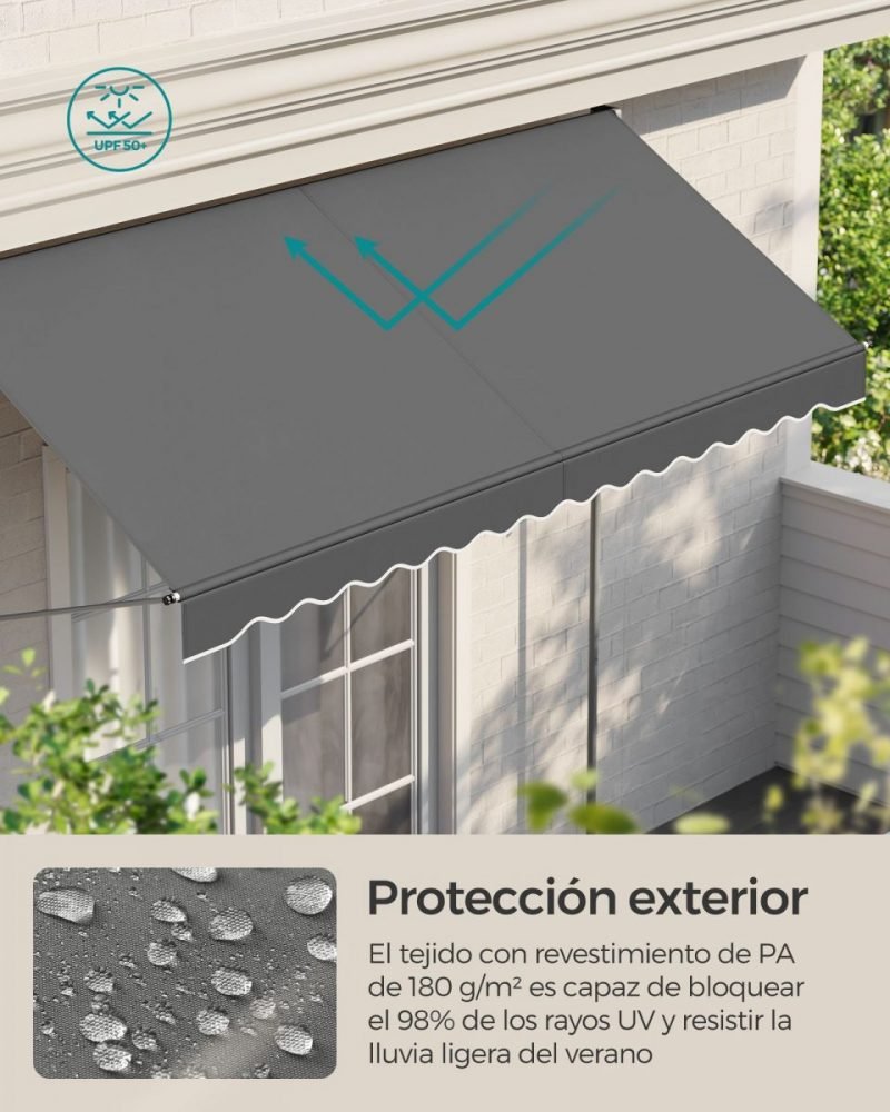 Toldo manual regulable en altura 300x120 cm gris antracita - Imagen 3