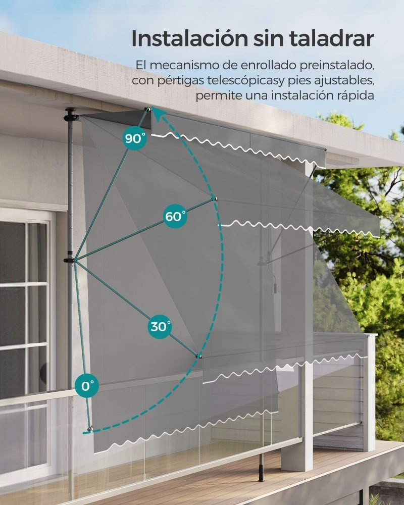 Toldo manual regulable en altura 300x120 cm gris antracita - Imagen 6