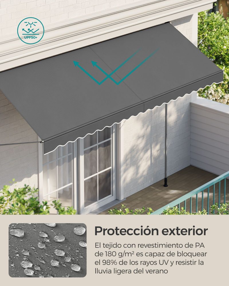 Toldo manual regulable en altura 400x120 cm gris antracita - Imagen 3