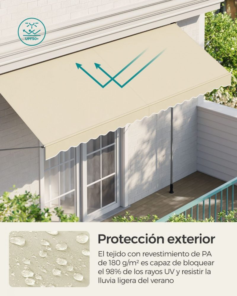 Toldo manual regulable en altura 400x120 cm beige - Imagen 2