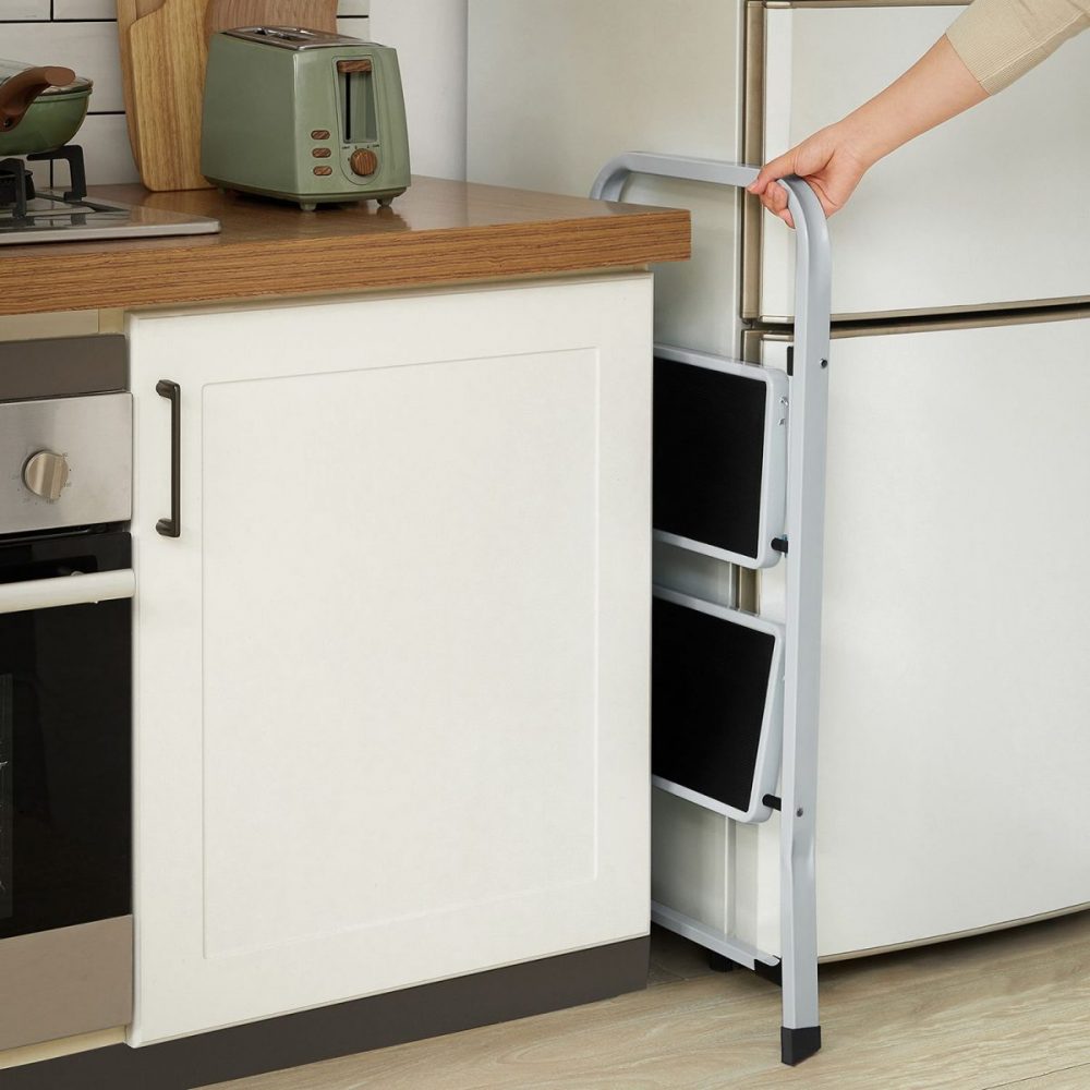 Escalera plegable con 2 peldaños blanco simple - Imagen 3