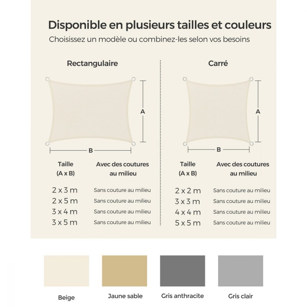 Toldo exterior terraza 3x3 m, protección uv, beige - Imagen 5