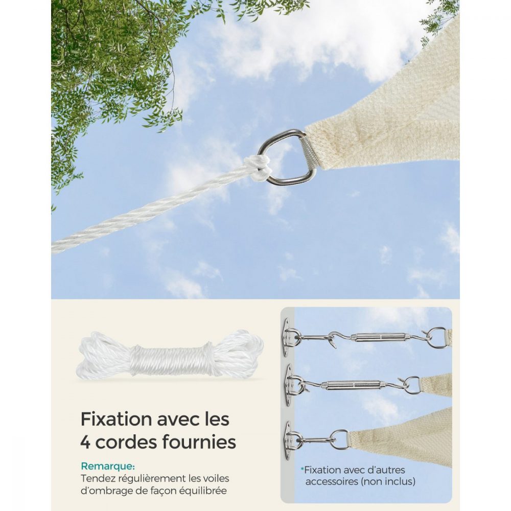 Toldo exterior terraza 3x3 m, protección uv, beige - Imagen 4