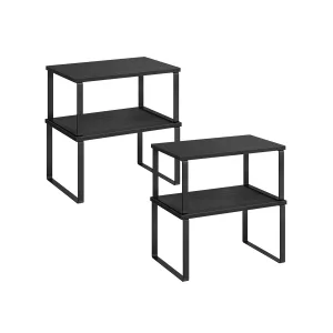 Juego de 4 Estantes para Especias Extensible Negro Ébano y Negro