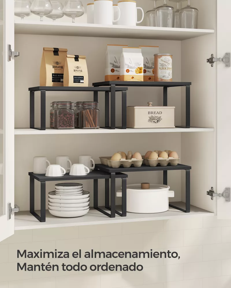 Juego de 4 Estantes para Especias Extensible Negro Ébano y Negro - Imagen 2