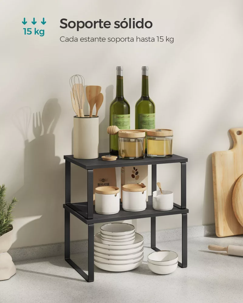 Juego de 4 Estantes para Especias Extensible Negro Ébano y Negro - Imagen 3