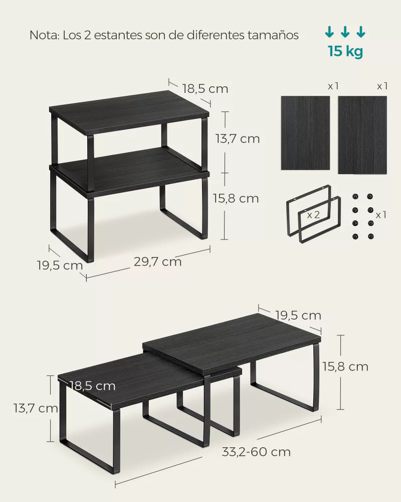 Juego de 4 Estantes para Especias Extensible Negro Ébano y Negro - Imagen 6