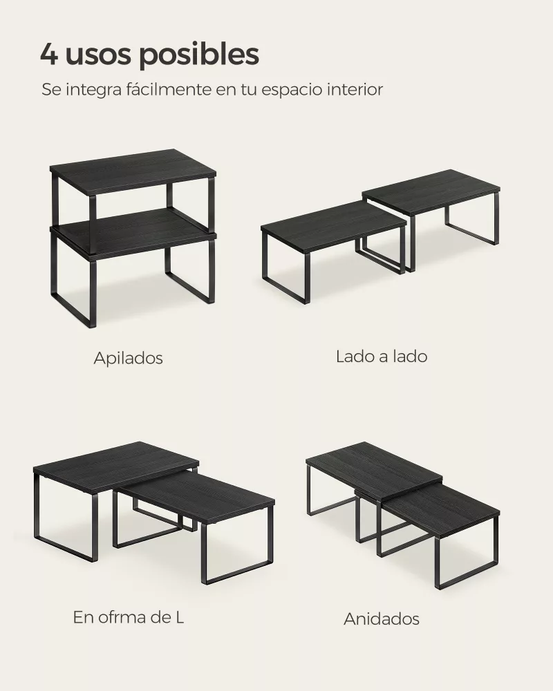 Juego de 4 Estantes para Especias Extensible Negro Ébano y Negro - Imagen 5