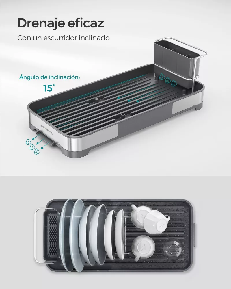 Escurreplatos Acero Inoxidable Plata y Gris - Imagen 4