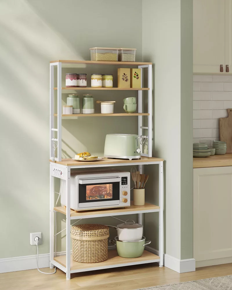 Estantería de Cocina con Toma de Corriente 40 x 80 x 167 cm Roble Dorado y Blanco Nube - Imagen 2