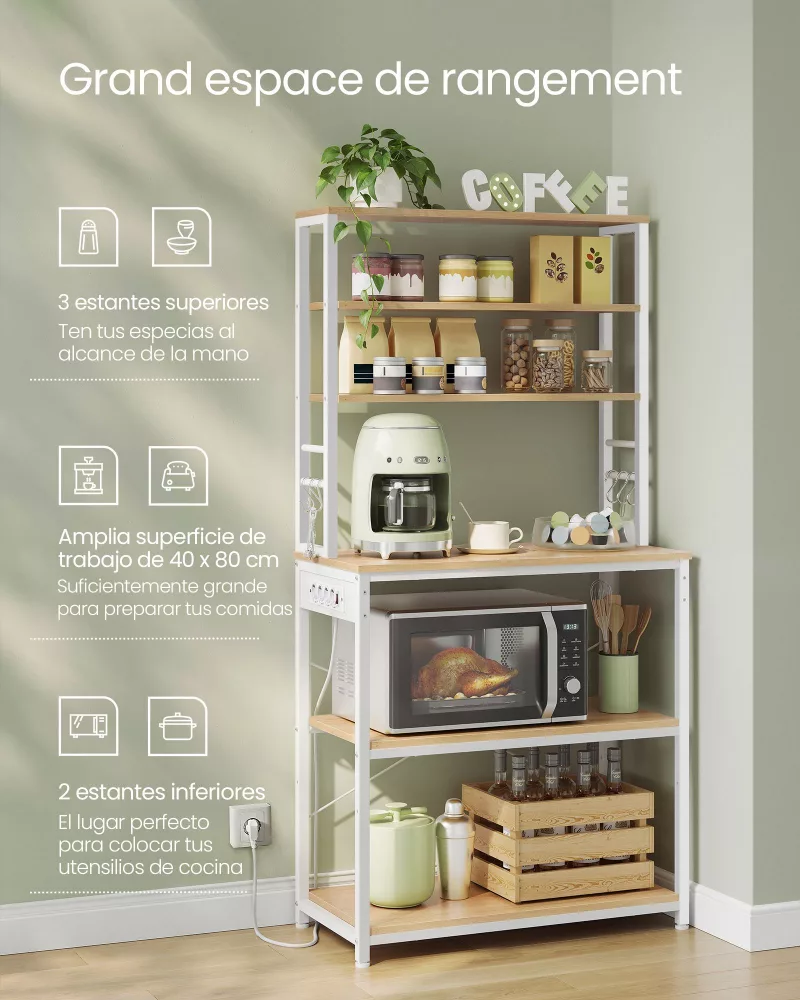 Estantería de Cocina con Toma de Corriente 40 x 80 x 167 cm Roble Dorado y Blanco Nube - Imagen 3