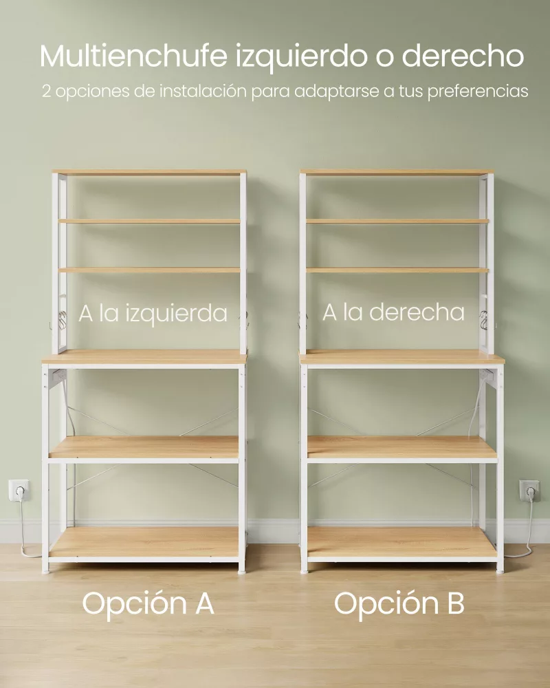 Estantería de Cocina con Toma de Corriente 40 x 80 x 167 cm Roble Dorado y Blanco Nube - Imagen 4