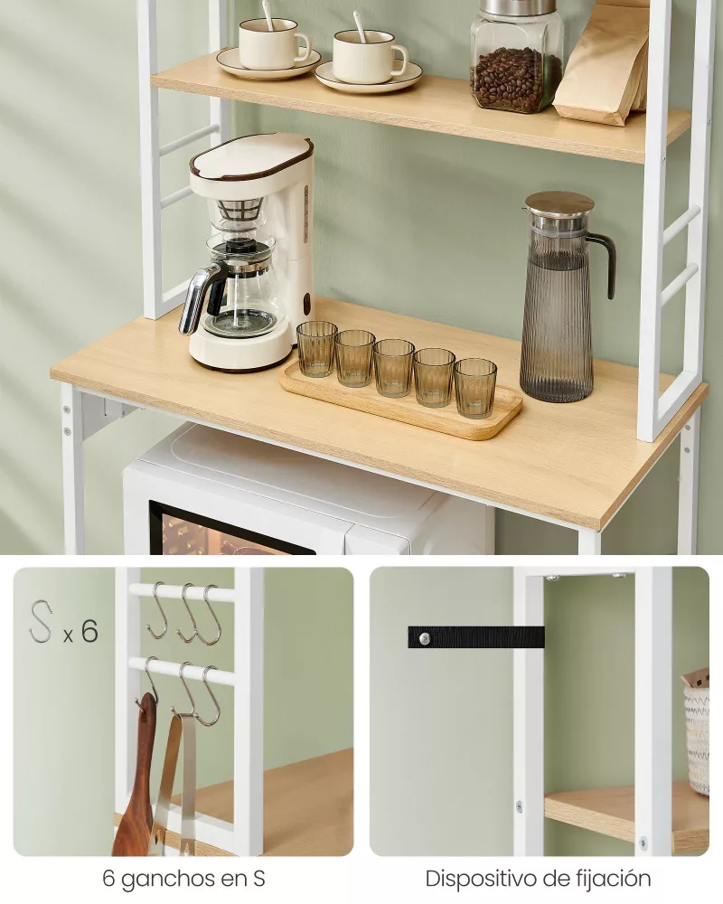 Estantería de Cocina con Toma de Corriente 40 x 80 x 167 cm Roble Dorado y Blanco Nube - Imagen 5