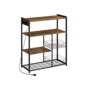 Estantería de Cocina con 2 Cestas de Malla Marrón Rústico y Negro Tinta