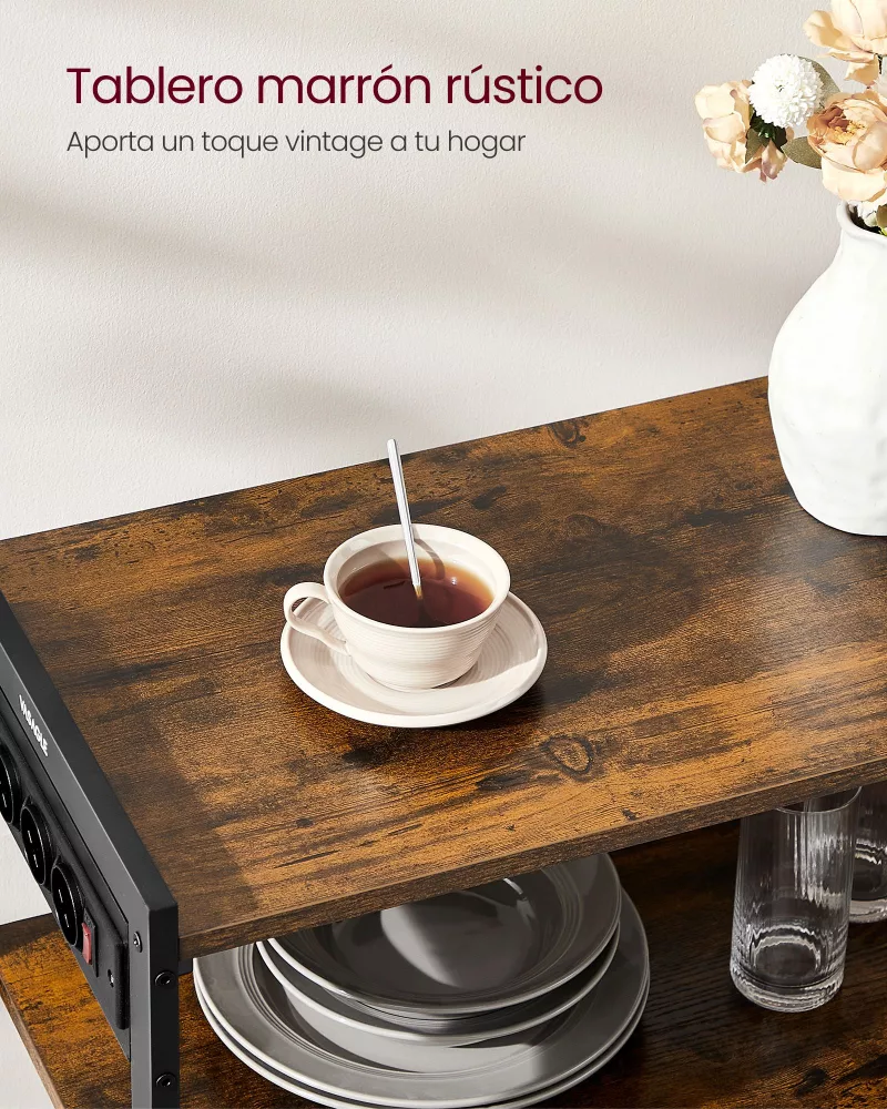 Estantería de Cocina con 2 Cestas de Malla Marrón Rústico y Negro Tinta - Imagen 5