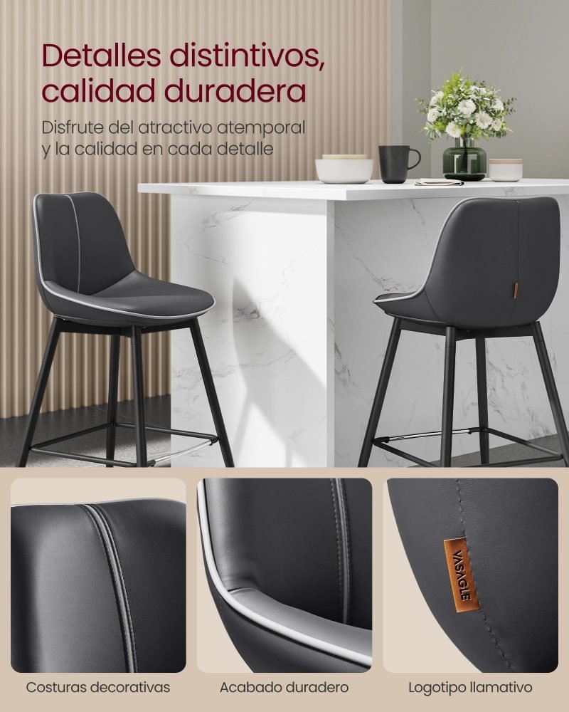 Juego de 2 taburetes de bar 62 cm de altura - Imagen 7