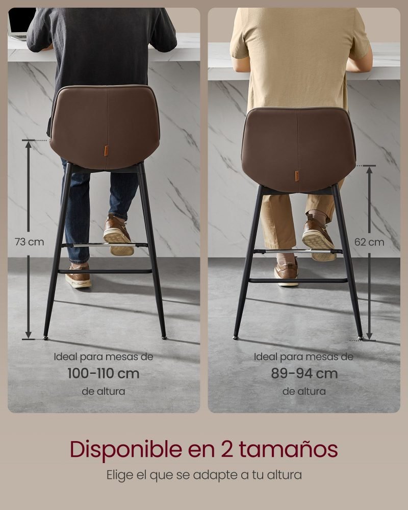 Juego de 2 taburetes de bar 73 cm de altura marrón café - Imagen 2