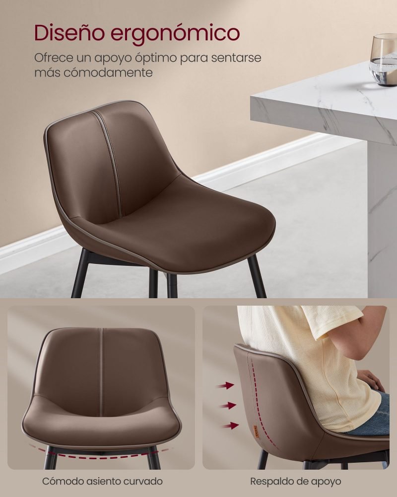Juego de 2 taburetes de bar 73 cm de altura marrón café - Imagen 4