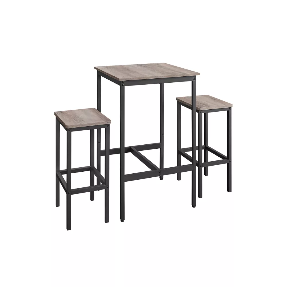 Mesa de Bar con Taburetes Greige Brezo y Negro Tinta