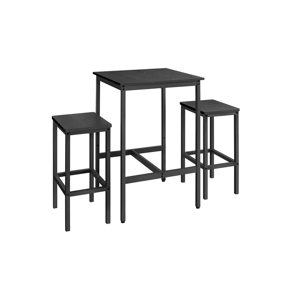 Mesa de Bar con Taburetes Negro Ébano y Negro Tinta