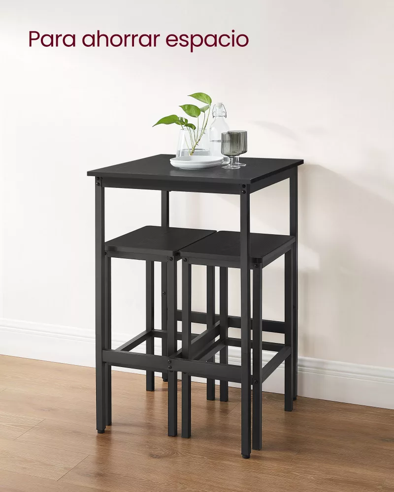 Mesa de Bar con Taburetes Negro Ébano y Negro Tinta - Imagen 4