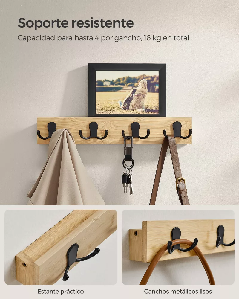 Juego de 2 Perchero de Pared Beige Natural - Imagen 2