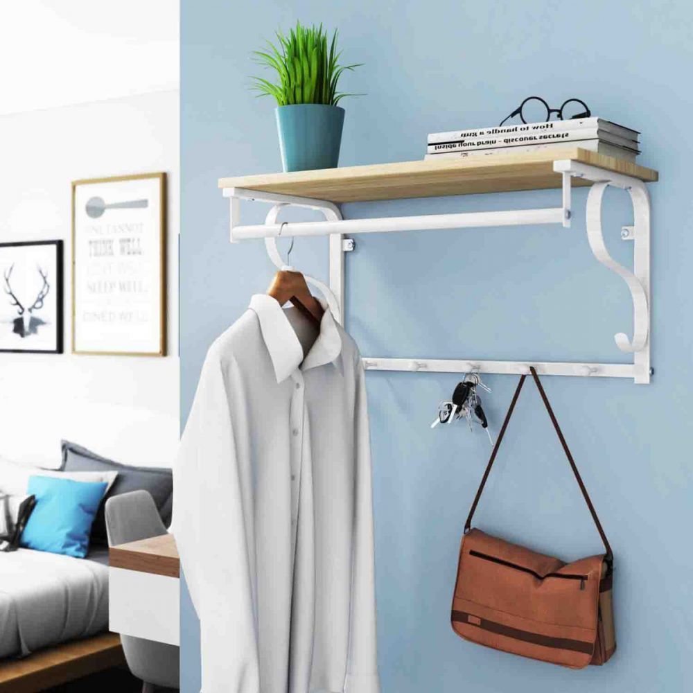 Perchero de pared con estante, estilo industrial - Imagen 2