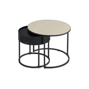 Juego de 2 mesas de centro beige natural y negro tinta