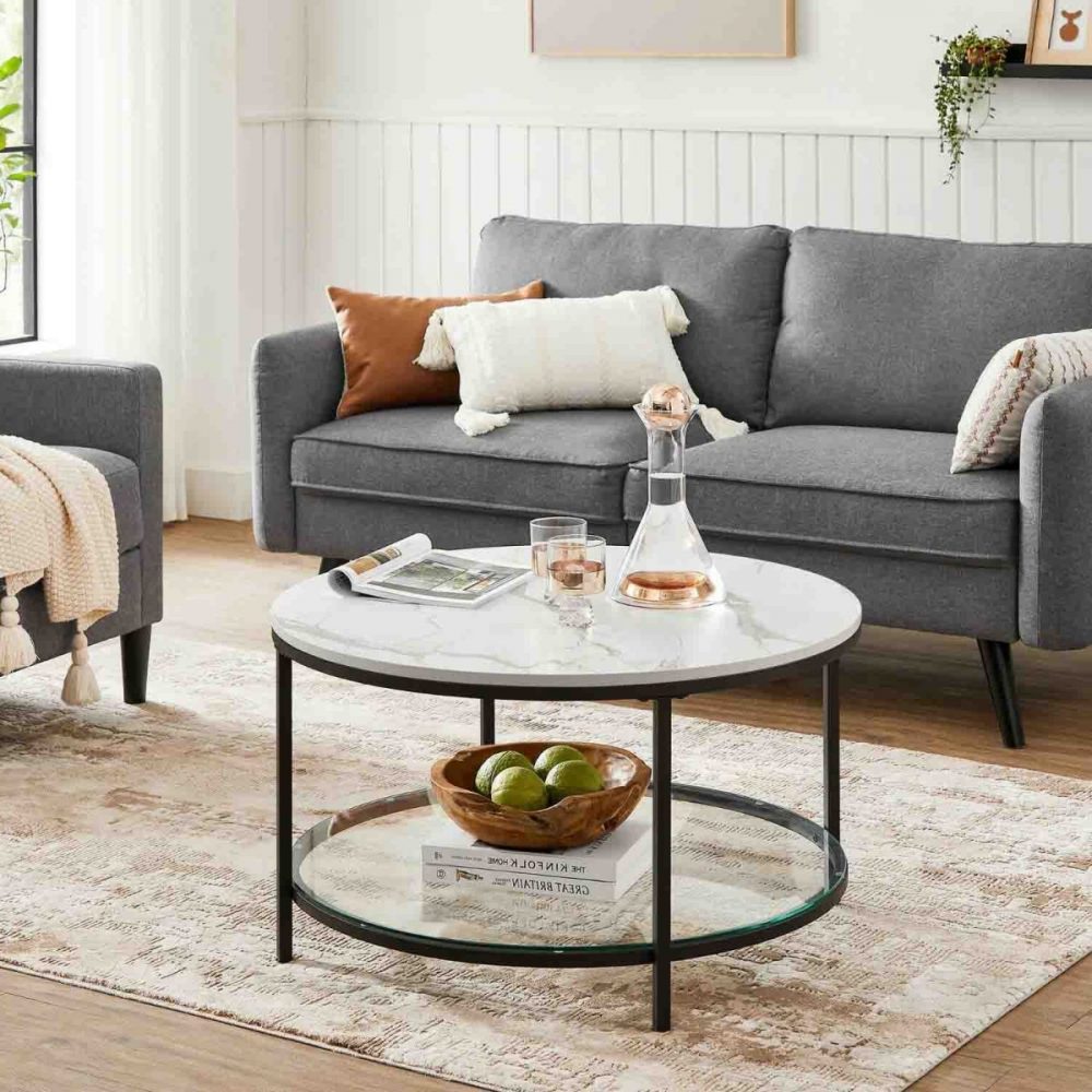 Mesa de sofá blanco mármol redonda - Imagen 2