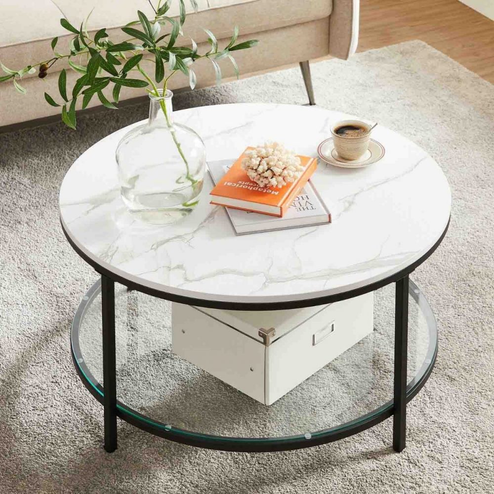 Mesa de sofá blanco mármol redonda - Imagen 3