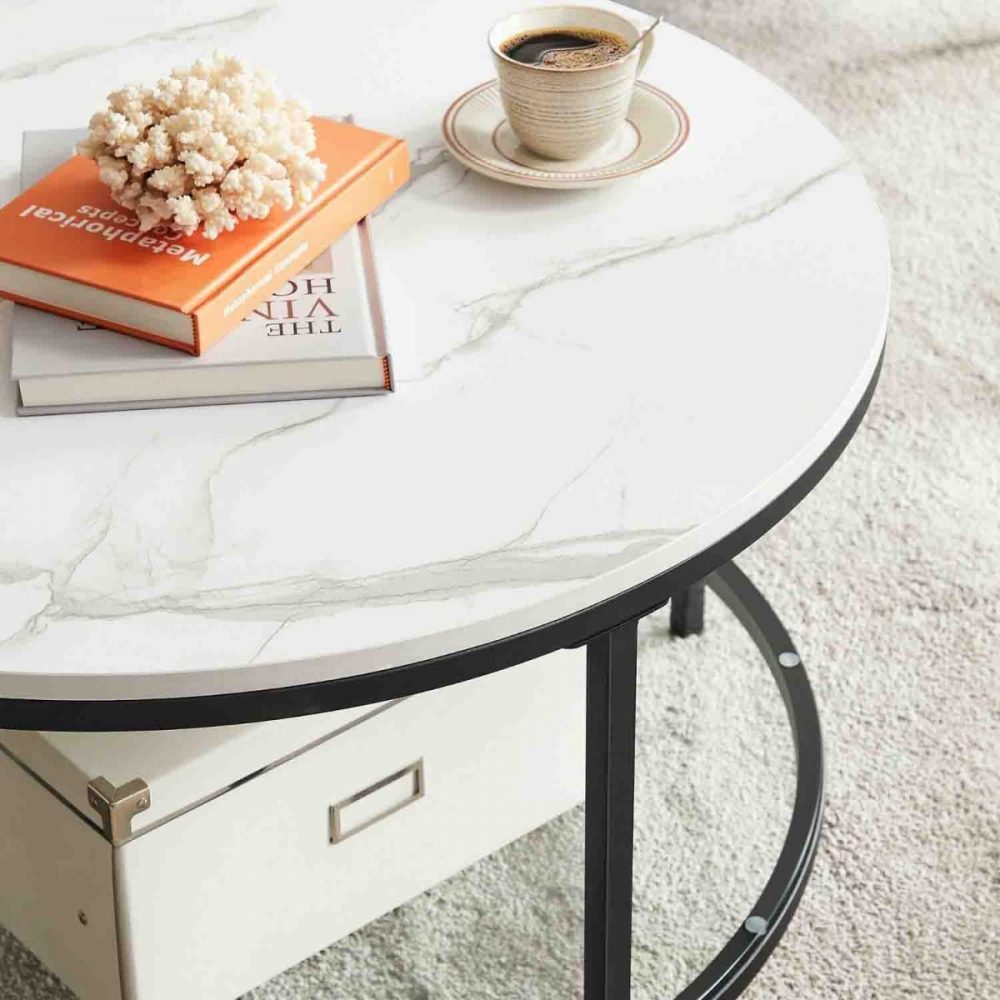 Mesa de sofá blanco mármol redonda - Imagen 4