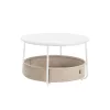 Mesa de Centro Redonda con Almacenamiento Blanco Mate y Marrón Camello