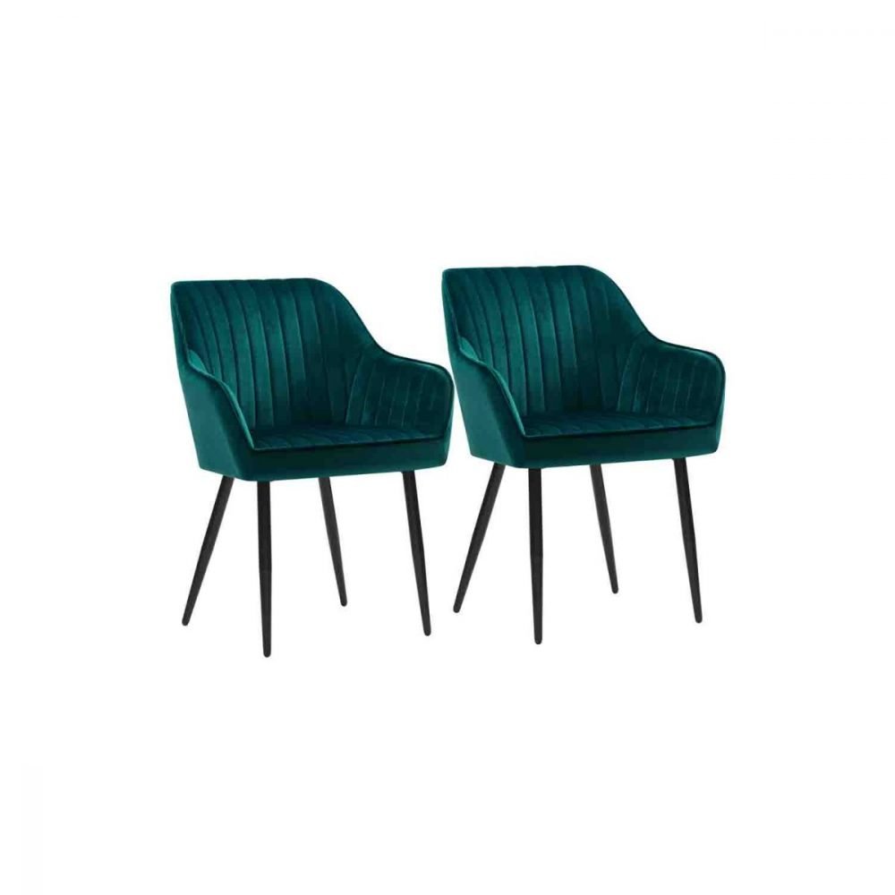 Juego de 2 sillas tapizadas con reposabrazos azul pavo