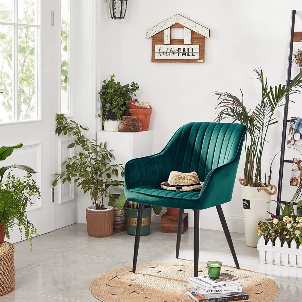 Silla de comedor tapizada con reposabrazos, 49 cm ancho, gris - Imagen 3