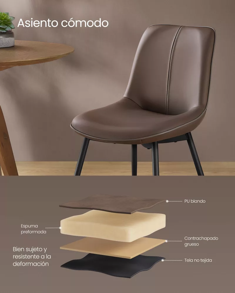 Silla de Comedor Respaldo Curvo Marrón Castaña - Imagen 3