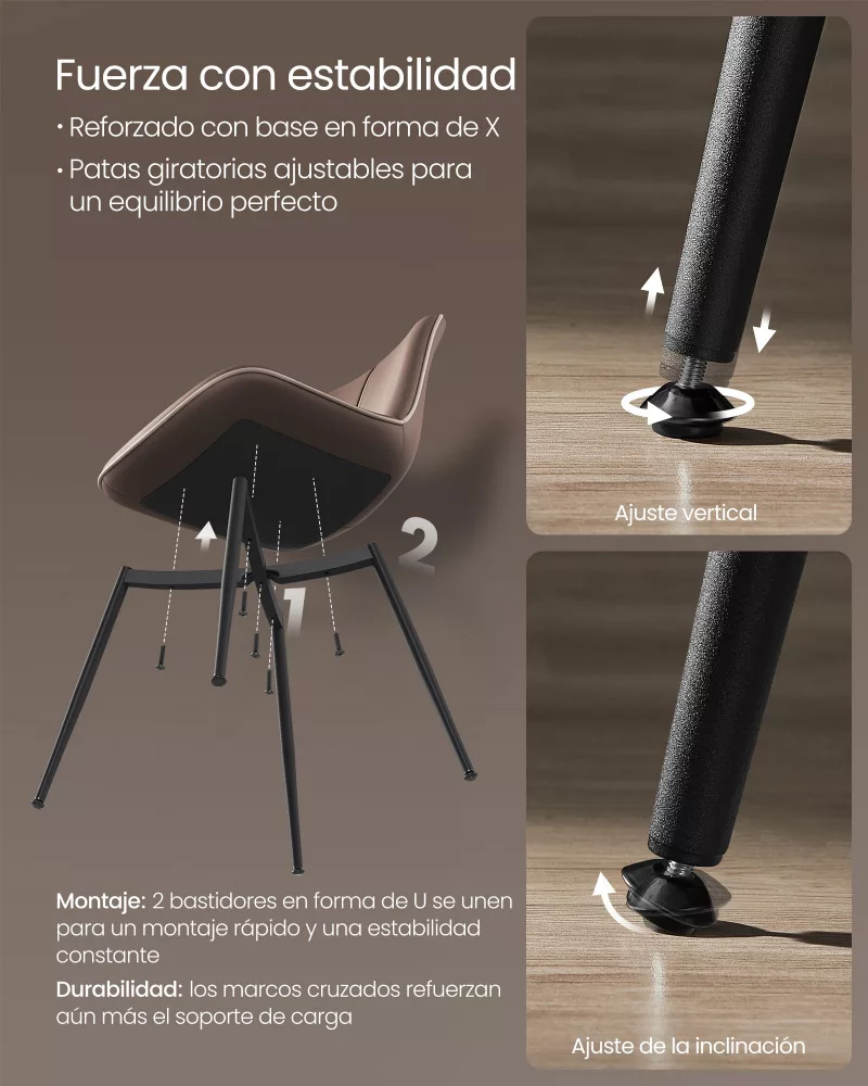Silla de Comedor Respaldo Curvo Marrón Castaña - Imagen 5
